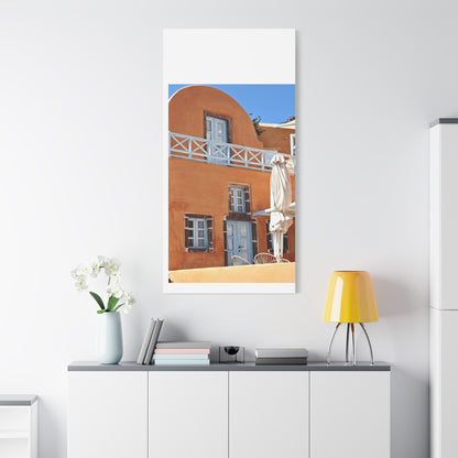 Oia Santorini Orange Facade Canvas — Mediterranean Terracotta Matte Wall Art