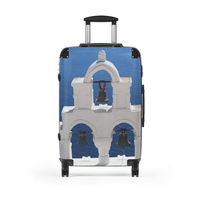 Luxury Santorini Oia Suitcase - Ghost City Edition - Triple Bell Tower Photography - Exclusive Greek Island Travel Bag