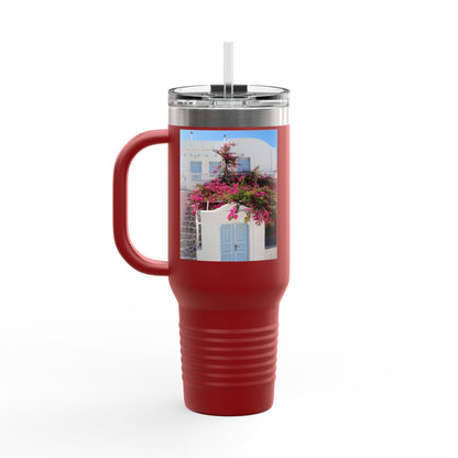 Santorini Blue Door Photo Travel Mug 40oz Insulated Tumbler