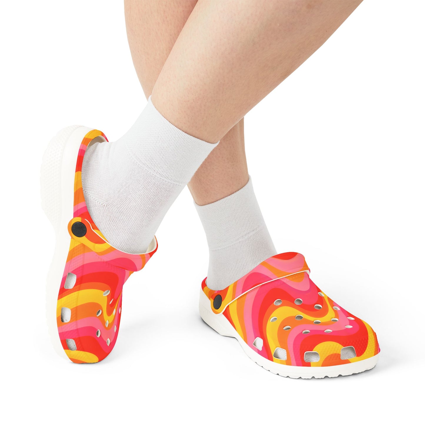 Retro Wave EVA Foam Clogs — Colorful Orange Pink Swirl Slip‑Ons