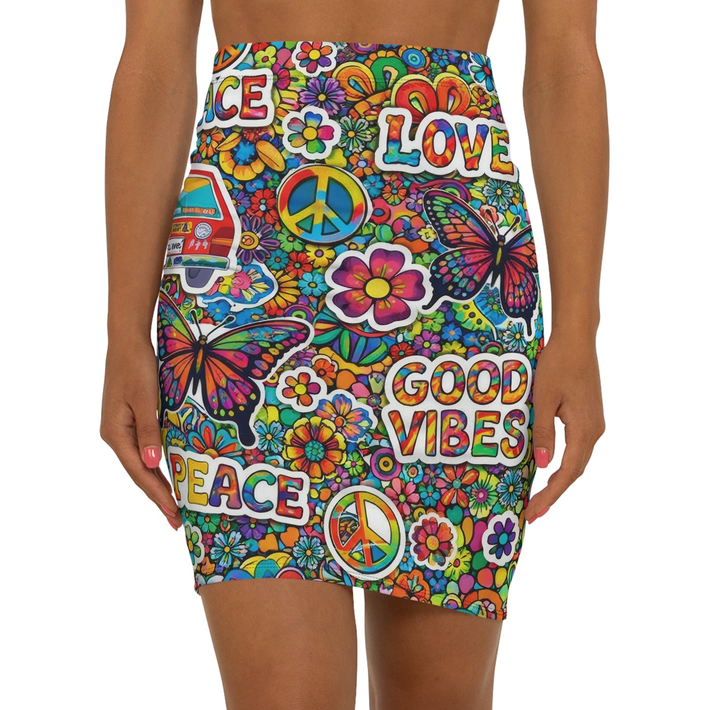 Good Vibes Hippie Pencil Skirt — Peace, Love & Butterfly Floral Print