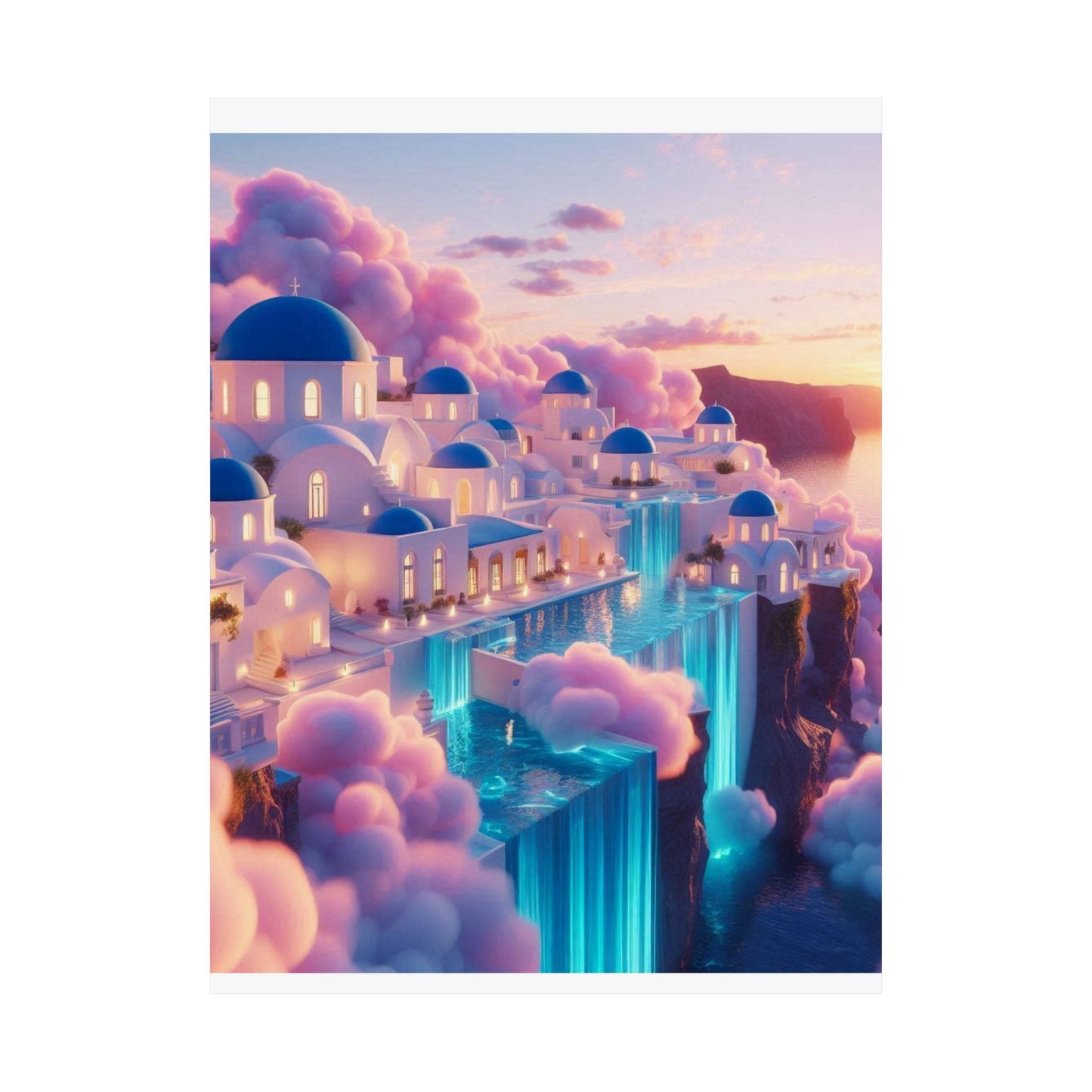 Dreamy Sunset Cloud City Matte Poster — Vertical Wall Art