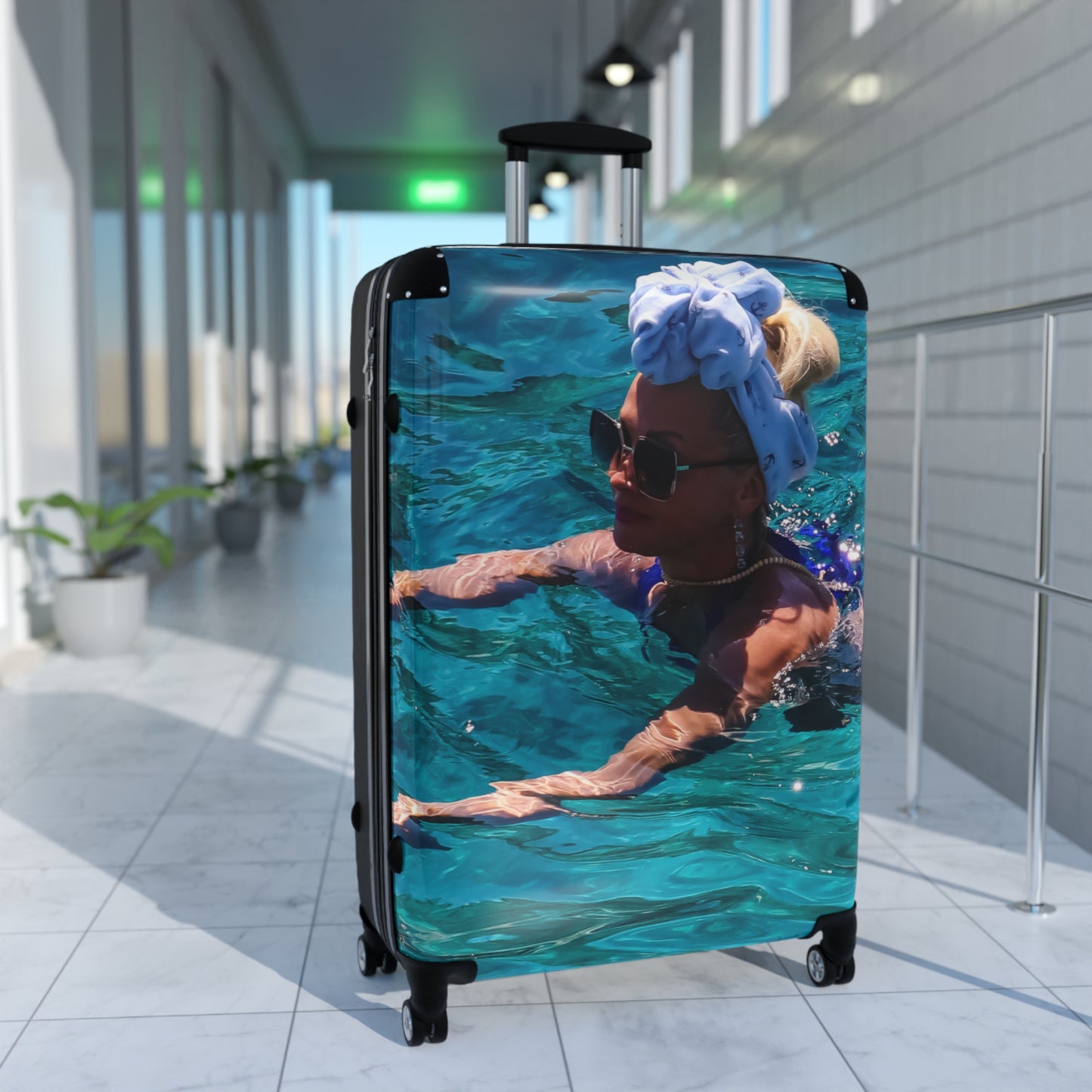 Luxury Antipaxos Greece Suitcase - Woman Swimming in Turquoise Water - Aesthetic Travel Luggage - Unique Greek Island Wanderlust Gift