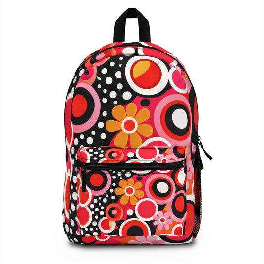 Retro Floral Circle Print Backpack – Colorful 60s-Inspired School & Everyday Bag