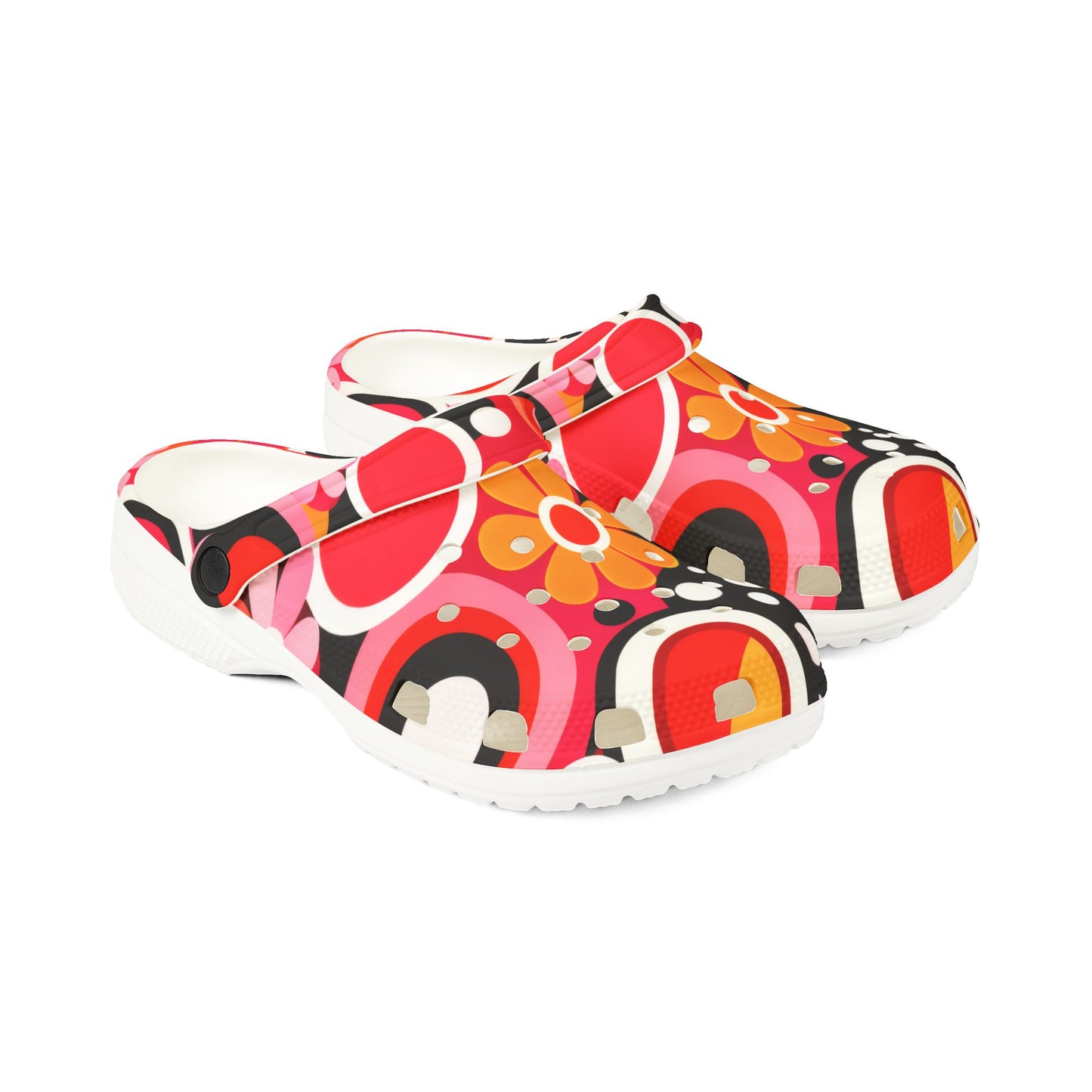 Red Retro Circles EVA Clogs – Floral Pop Garden Slip-On Shoes