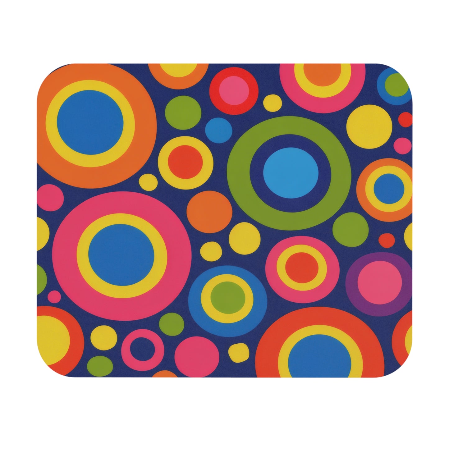 Retro Rainbow Circles Mouse Pad — Colorful Pop Art Desk Mat