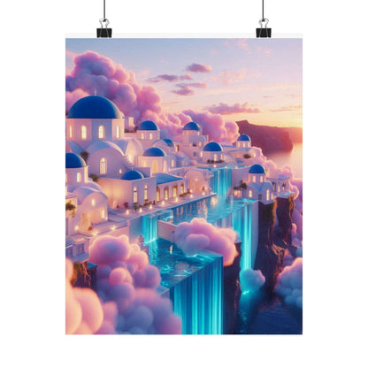 Dreamy Sunset Cloud City Matte Poster — Vertical Wall Art