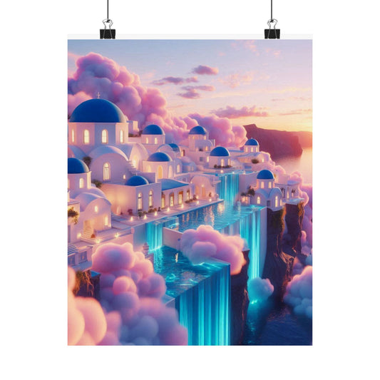 Dreamy Sunset Cloud City Matte Poster — Vertical Wall Art