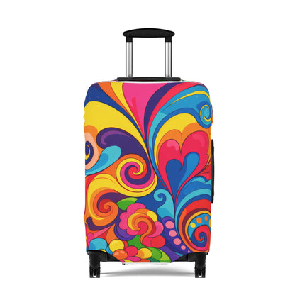 Psychedelic Swirl Luggage Cover — Colorful Retro Travel Protector