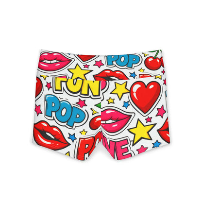 Pop Art Love Yoga Shorts — Colorful Cherry & Lip Graphic Activewear