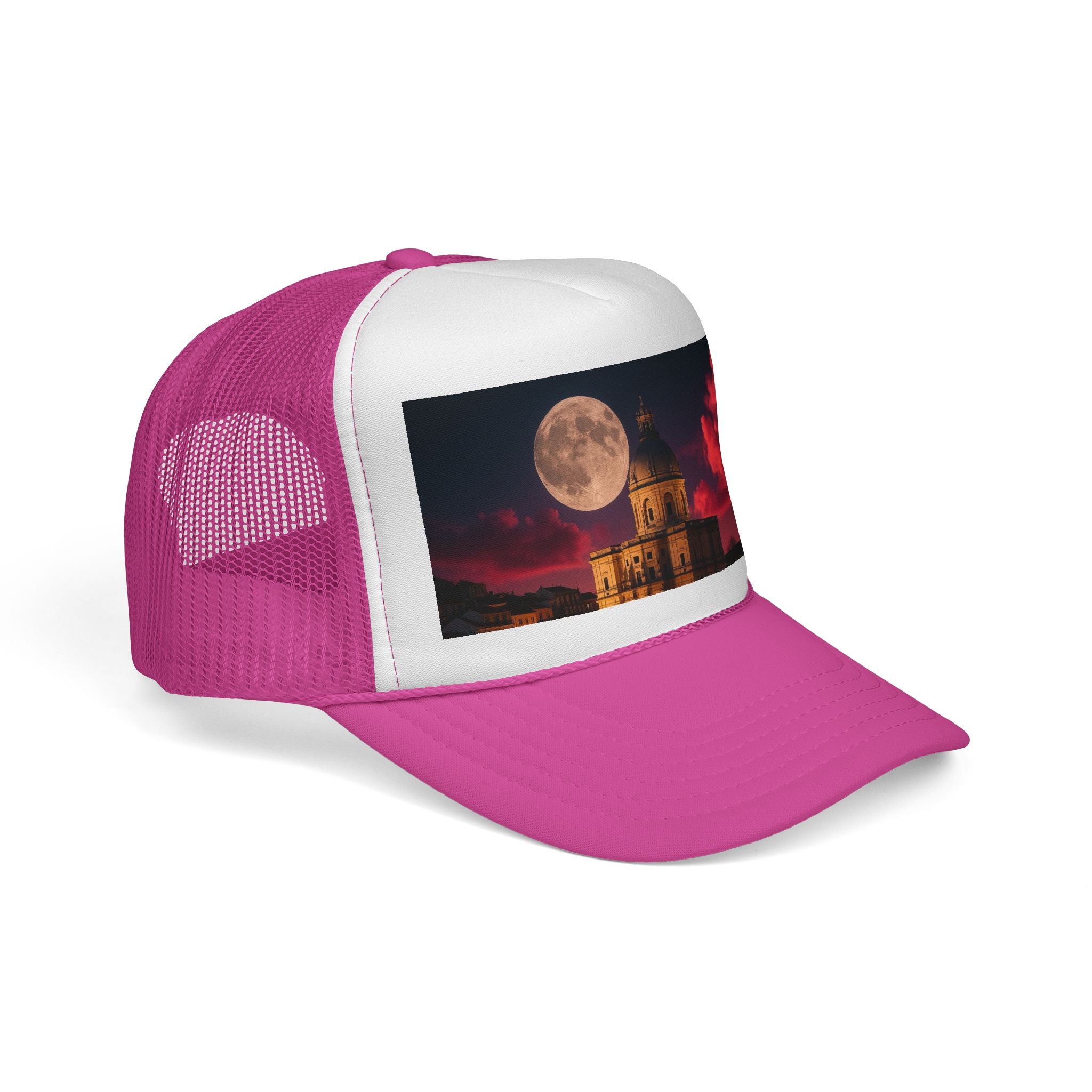 Moonlit Castle Trucker Cap — Gothic Nightscape Hat