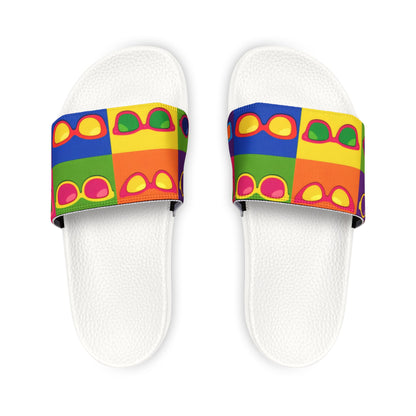 Colorful Mosaic Slide Sandals — Women's Removable-Striped Strap Slides
