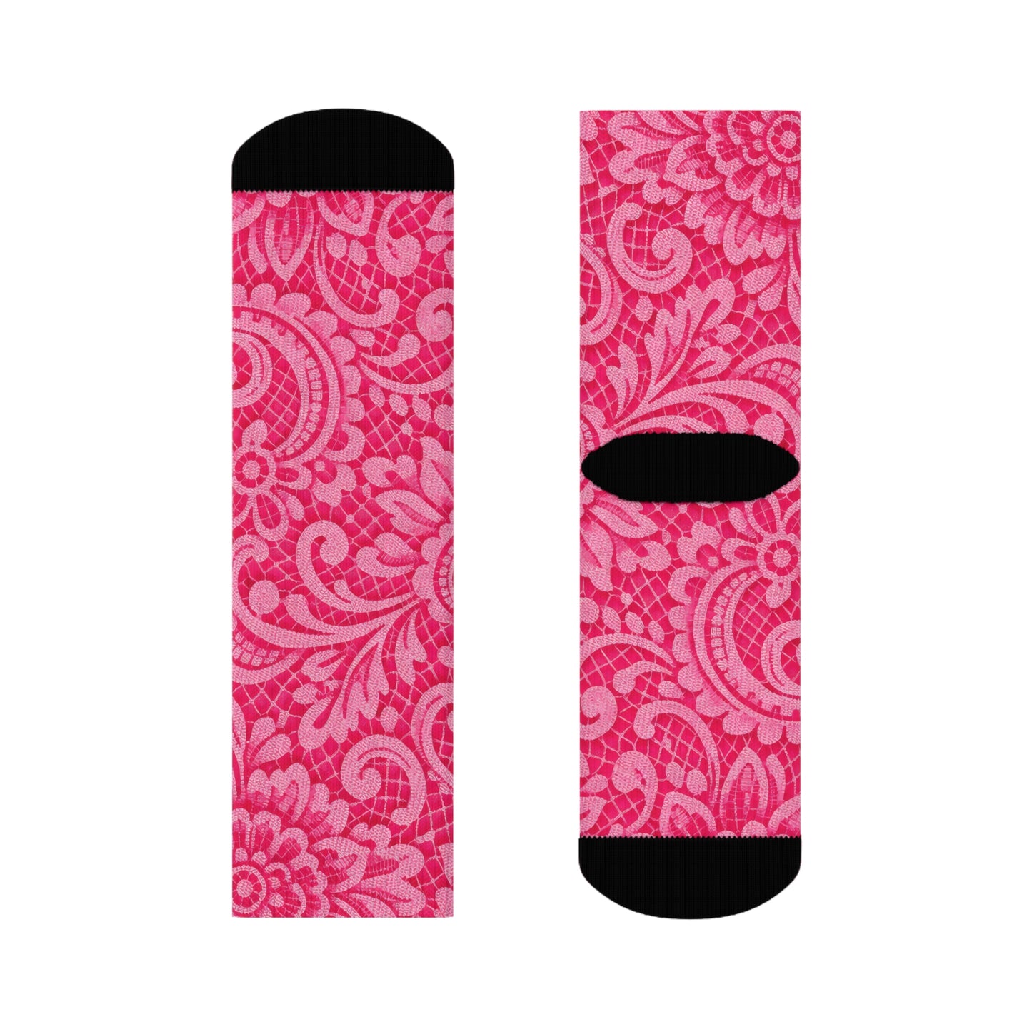 Pink Paisley Crew Socks — Floral Patterned Casual Socks for Women