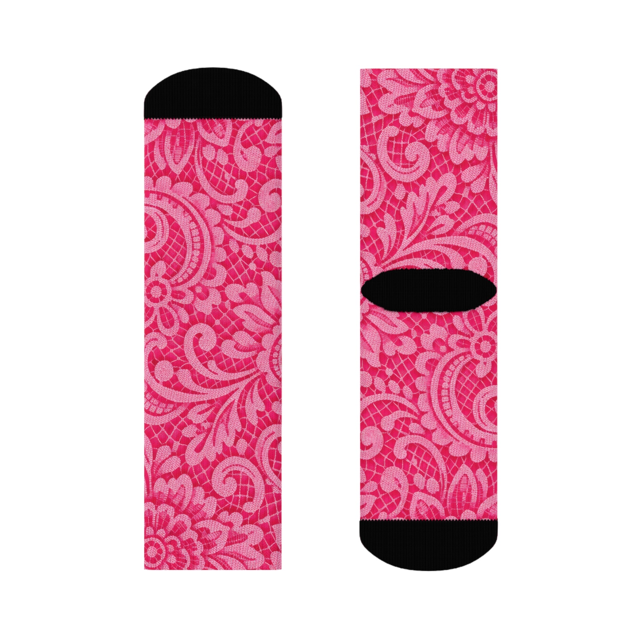 Pink Paisley Crew Socks — Floral Patterned Casual Socks for Women