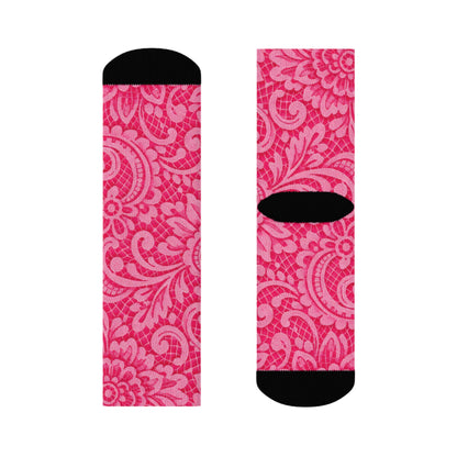 Pink Paisley Crew Socks — Floral Patterned Casual Socks for Women
