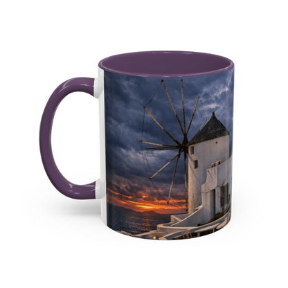 Santorini Windmill Storm Coffee Mug | Dramatic Sky Greek Travel Gift