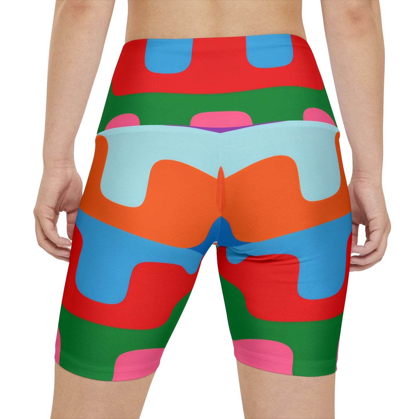 Women's Workout Shorts - Colorful Retro Wave All-Over Print