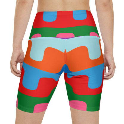 Women's Workout Shorts - Colorful Retro Wave All-Over Print