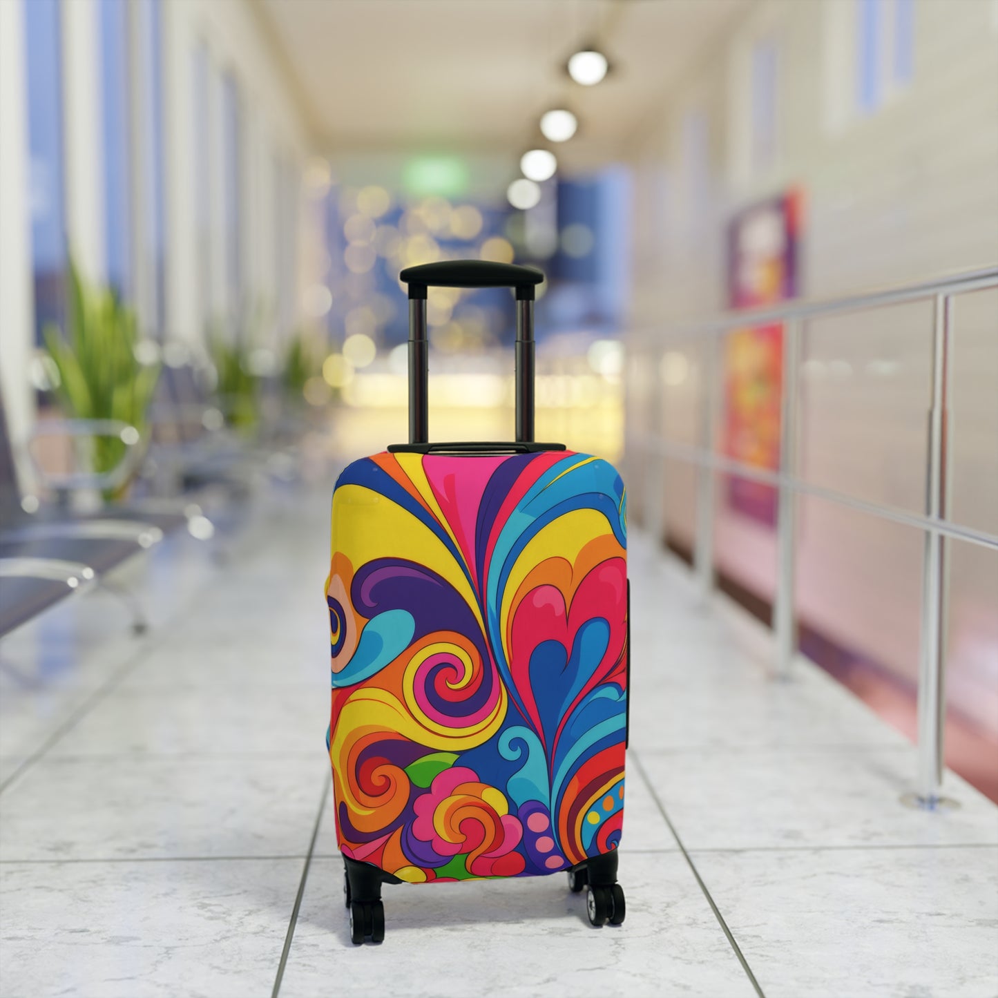 Psychedelic Swirl Luggage Cover — Colorful Retro Travel Protector