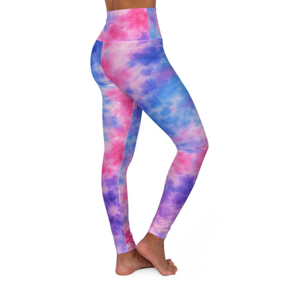 Tie-Dye High-Waist Yoga Leggings — Pink & Blue Cloud Print