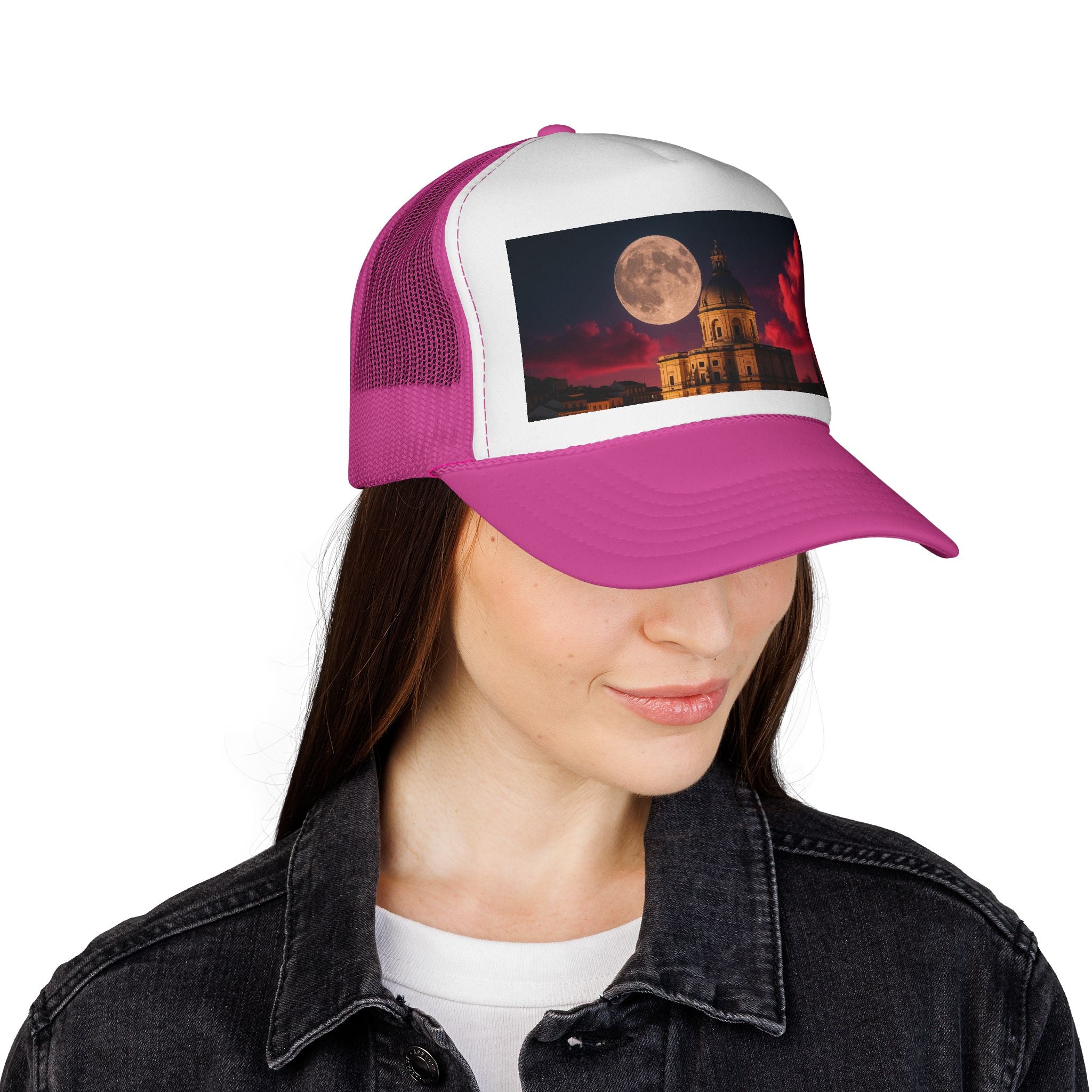 Moonlit Castle Trucker Cap — Gothic Nightscape Hat