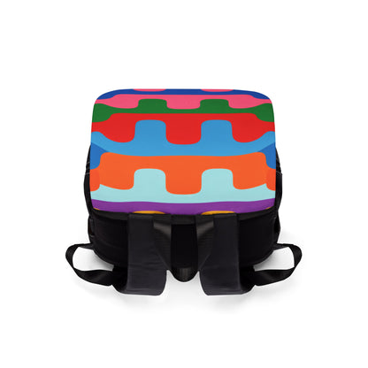 Colorwave Pattern Backpack — Retro Geometric Shoulder Bag