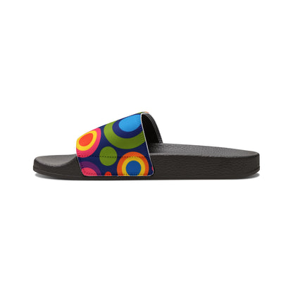 Women's Slide Sandals — Colorful Retro Circle Print Removable-Strap Slides