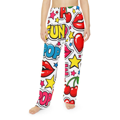 Pop Art Cherry Pajama Pants — Women's Fun Lip & Heart Lounge Sleepwear