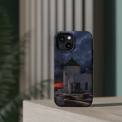 Santorini Windmill Sunset phone case | Magnetic impact-resistant case Greek Island Travel Gift