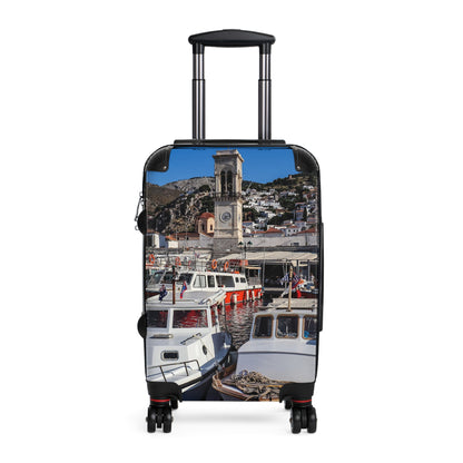 Hydra Greece Photo Suitcase | Travel Luggage with Coastal Marina Print