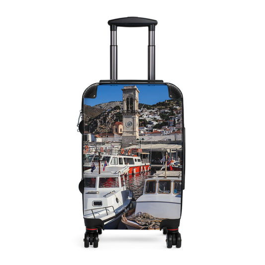 Hydra Greece  Photo Suitcase | Travel Luggage with Coastal Marina Print