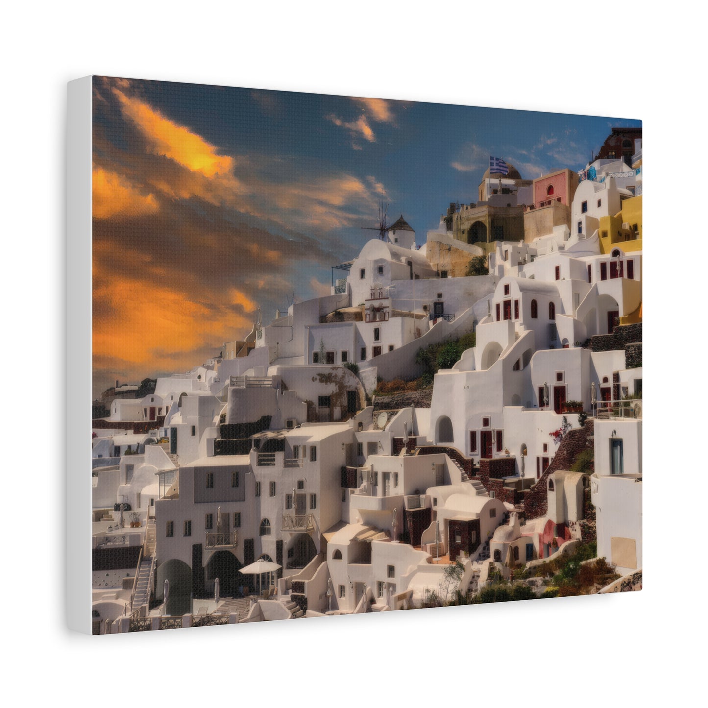Santorini Sunset Canvas Art, Oia Greece Architecture Wall Decor, Greek Island Sunset