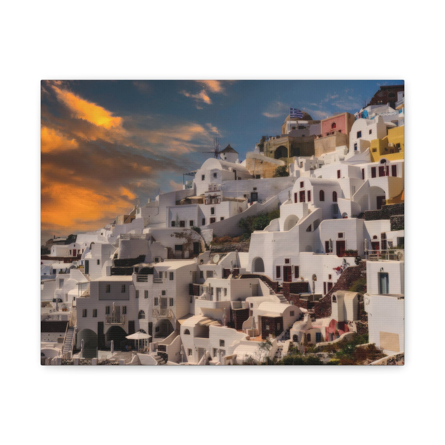 Santorini Sunset Canvas Art, Oia Greece Architecture Wall Decor, Greek Island Sunset