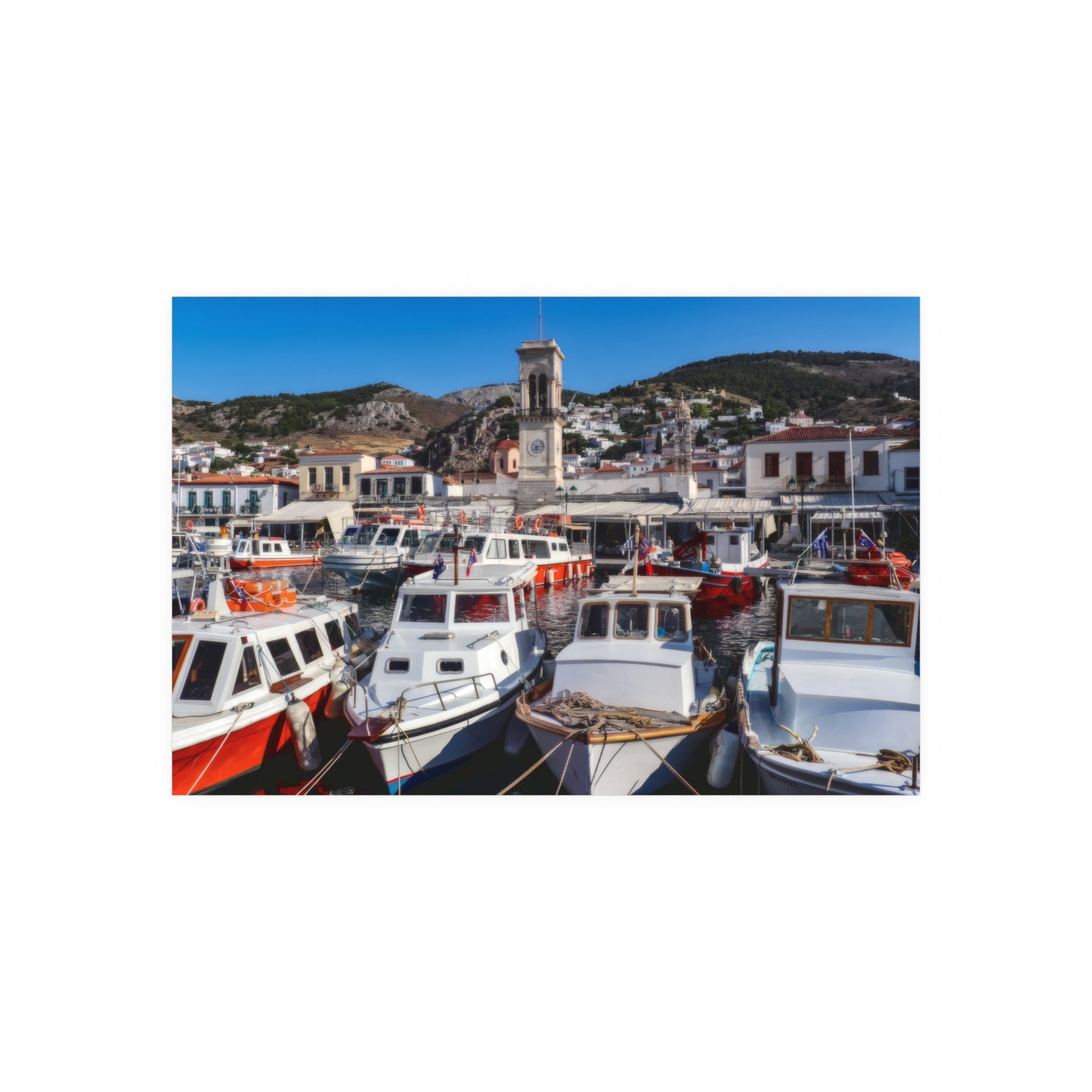 Hydra Island Greece Poster — Mediterranean Harbor Wall Art