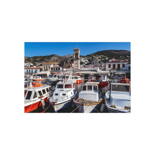 Hydra Island Greece Poster — Mediterranean Harbor Wall Art