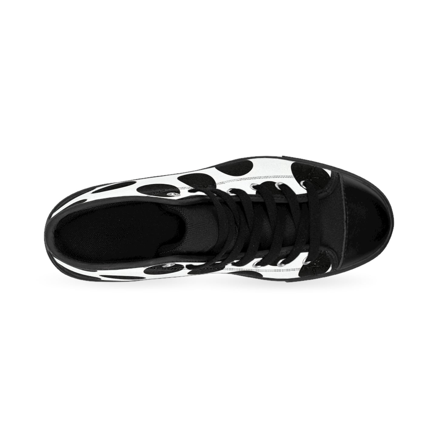Polka Dot High-Top Sneakers — Women's Black & White Retro Canvas Shoes