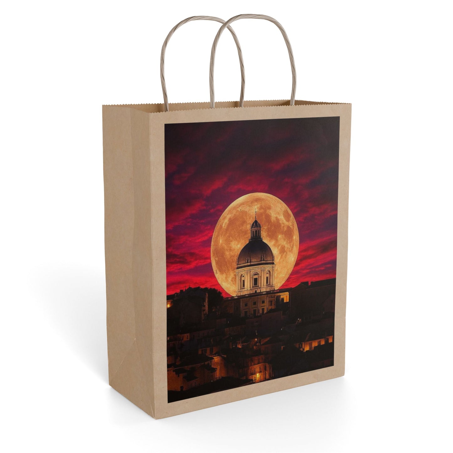 Moonlit Cityscape Gift Bag — Full Moon at Sunset Paper Gift Bag