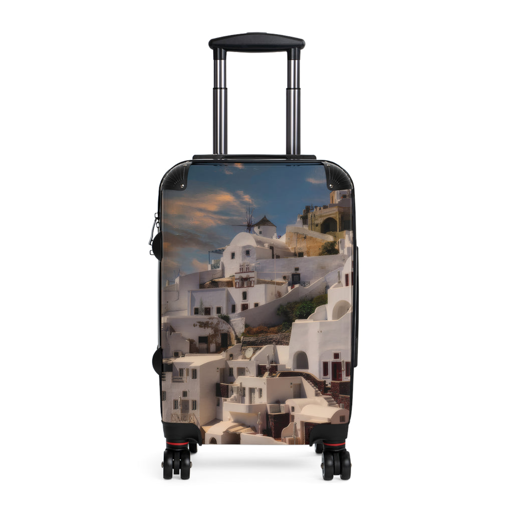 Oia White Village Windmill Suitcase - Santorini Sunset Houses Luggage | Original Photo