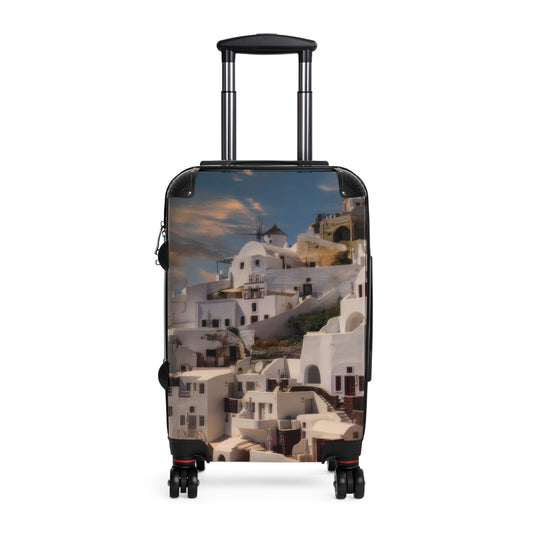 Santorini Sunset Suitcase, Oia Village Greece Travel Luggage, Iconic White Architecture