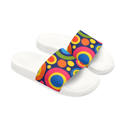Women's Slide Sandals — Colorful Retro Circle Print Removable-Strap Slides