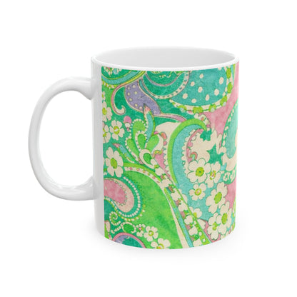 Green Paisley Ceramic Mug — Retro Floral 11oz & 15oz Coffee Cup