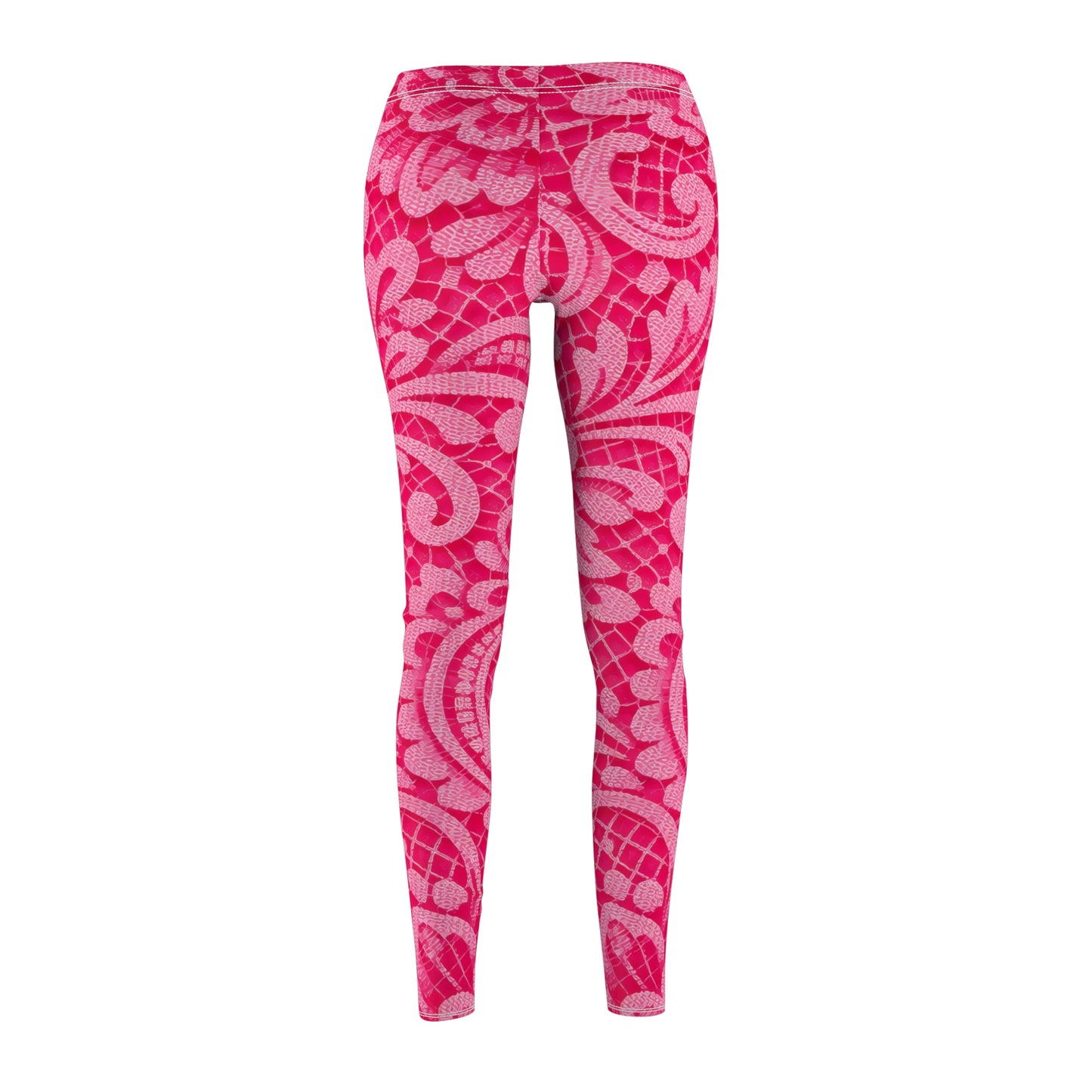 Pink Floral Lace Pattern Leggings — Women's All-Over-Print Casual Leggings