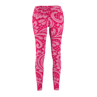 Pink Floral Lace Pattern Leggings — Women's All-Over-Print Casual Leggings