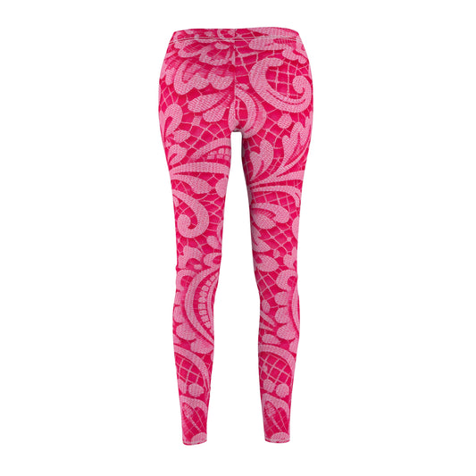 Pink Floral Lace Pattern Leggings — Women's All-Over-Print Casual Leggings