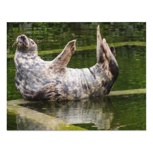 Funny Seal Yoga Jigsaw Puzzle in Tin Box, Relaxed Harbor Seal Game, Cute Marine Life Gift, Quirky Wildlife Puzzle