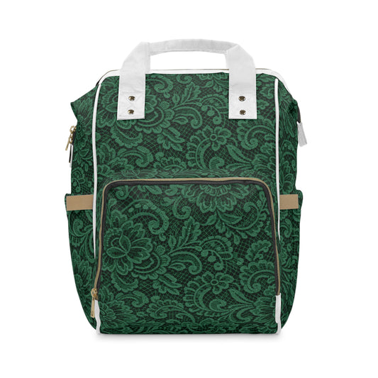 Green Paisley Diaper Backpack — Multifunctional Mom & Baby Organizer