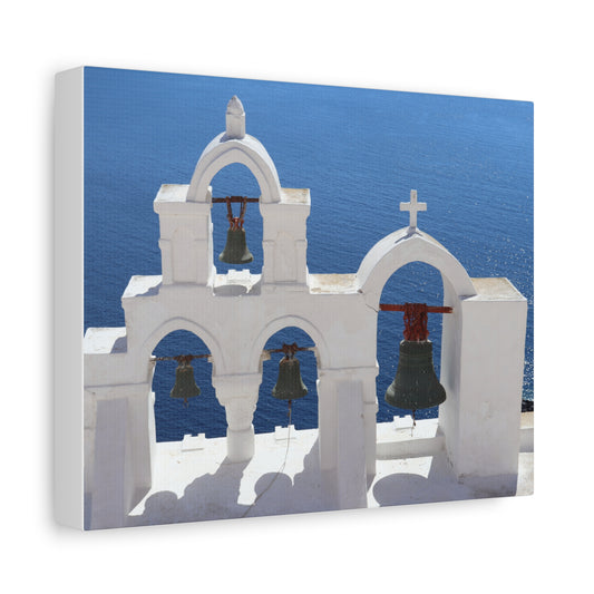 Santorini White Bell Tower Matte Canvas, Stretched 1.25"