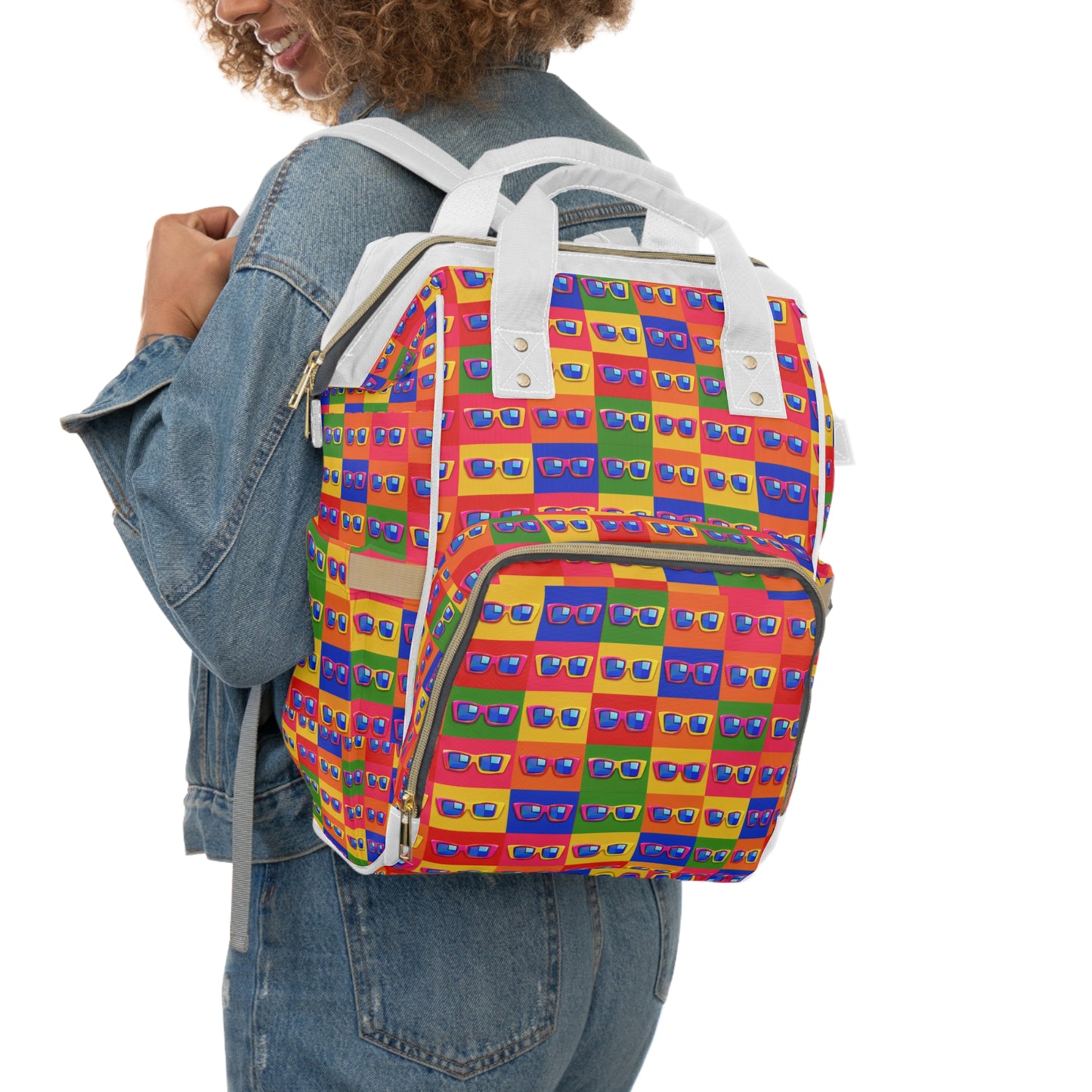 Colorful Sunglasses Pattern Diaper Backpack — Multifunctional Baby Travel Bag
