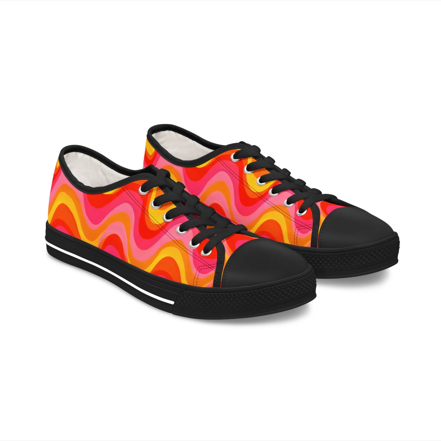 Retro Wave Women's Low Top Sneakers — Pink Orange Psychedelic Pattern