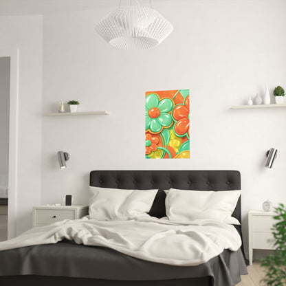 Retro Orange Teal Flower Pattern Poster | Satin Poster
